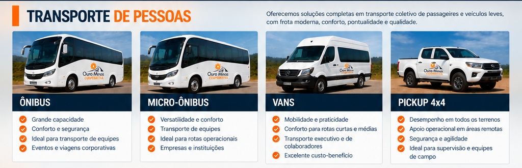 Transporte de pessoas - ônibus, micro-ônibus, vans e pickup 4x4